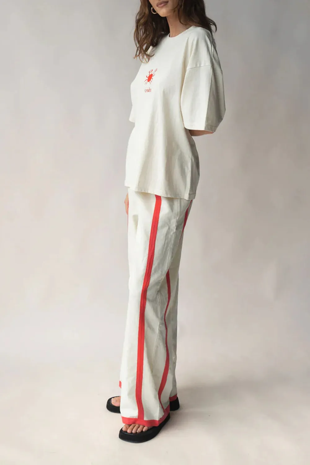 White Simple Patchwork Stripes Straight  Pants