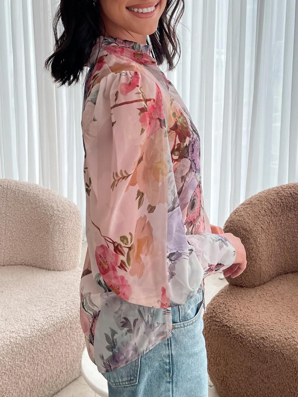 Pink Patchwork Print Fleet Blouse