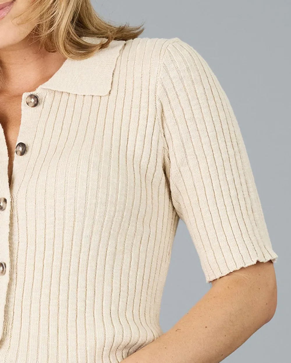 Cream Colored Button Up Knit Top