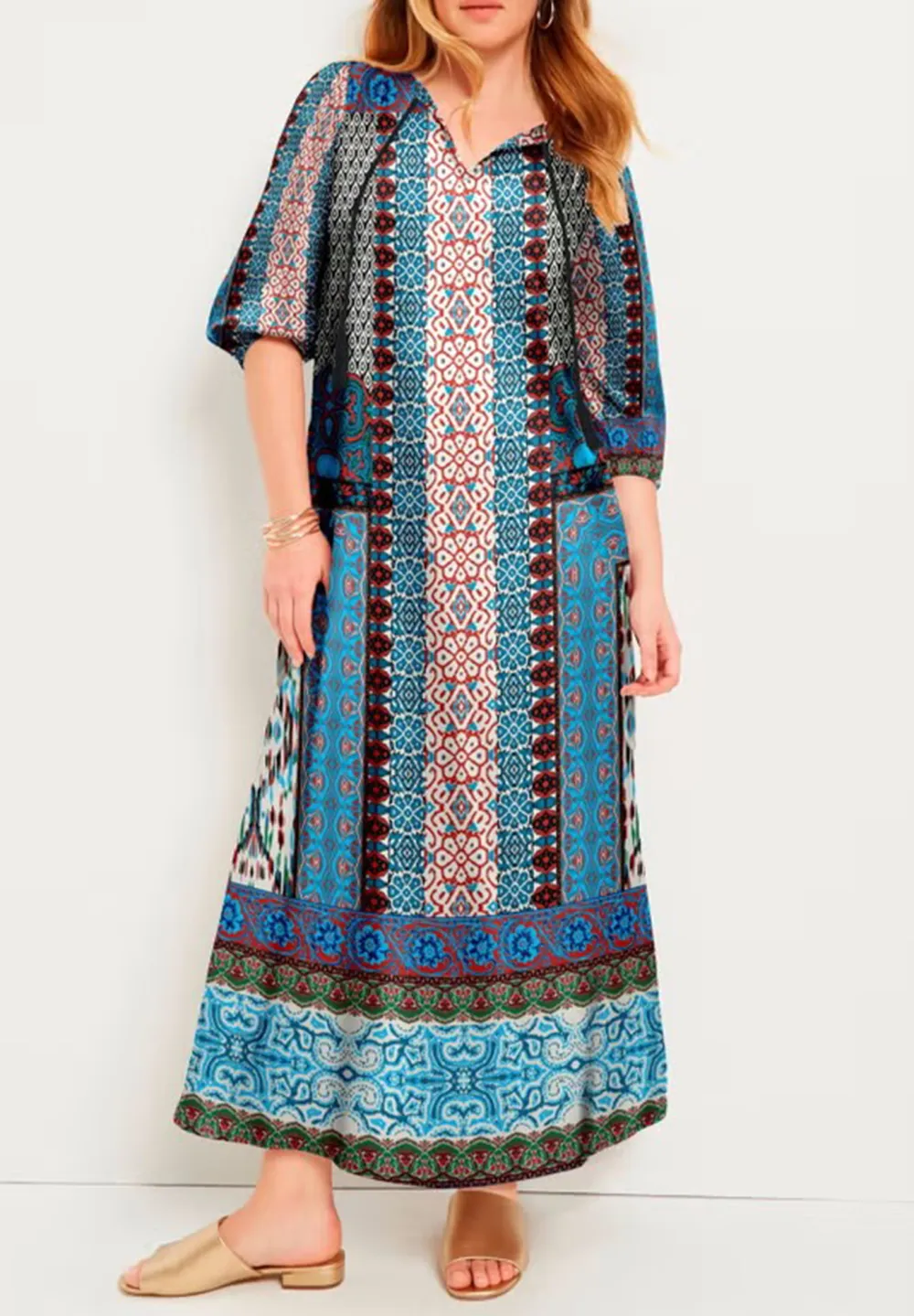 Printed V-Neck Dress
