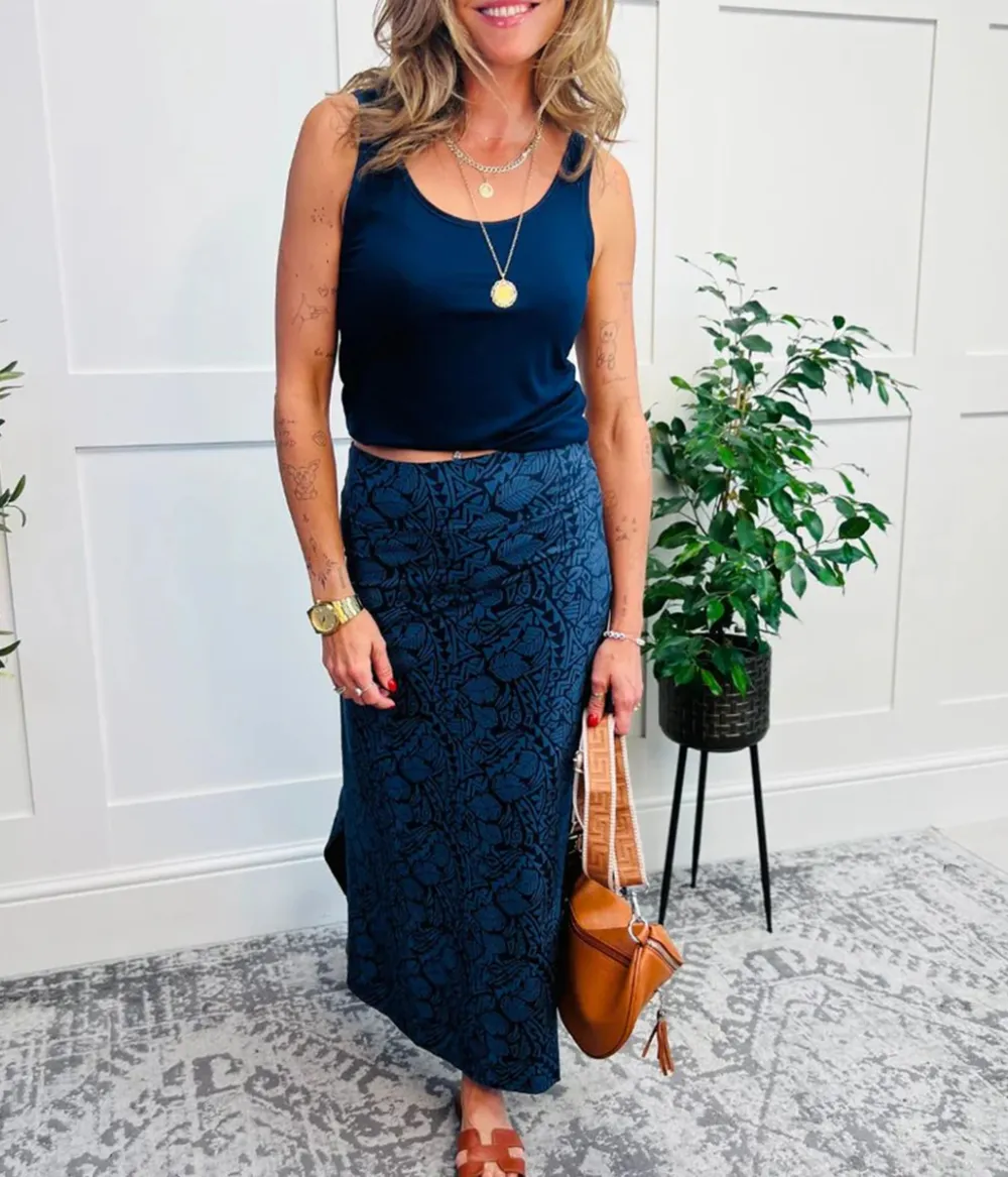 Navy Jersey Maxi Skirt