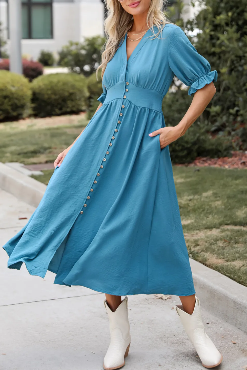 Exceptionally Graceful Teal Midi Dress
