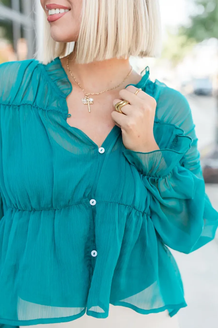 Jade Sheer Ruched Blouse