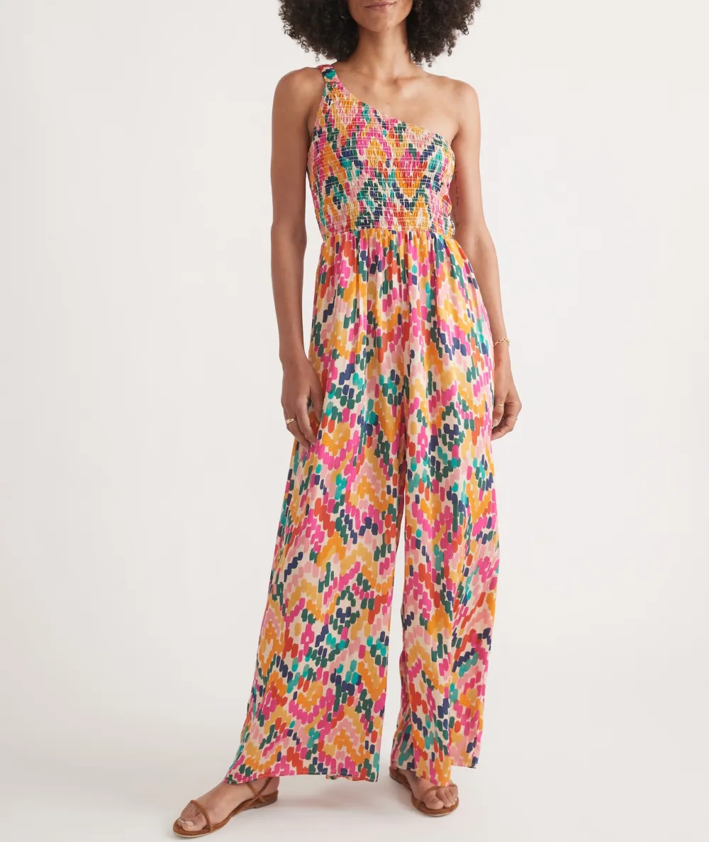 One-Shoulder Floral Print Jumpsuit