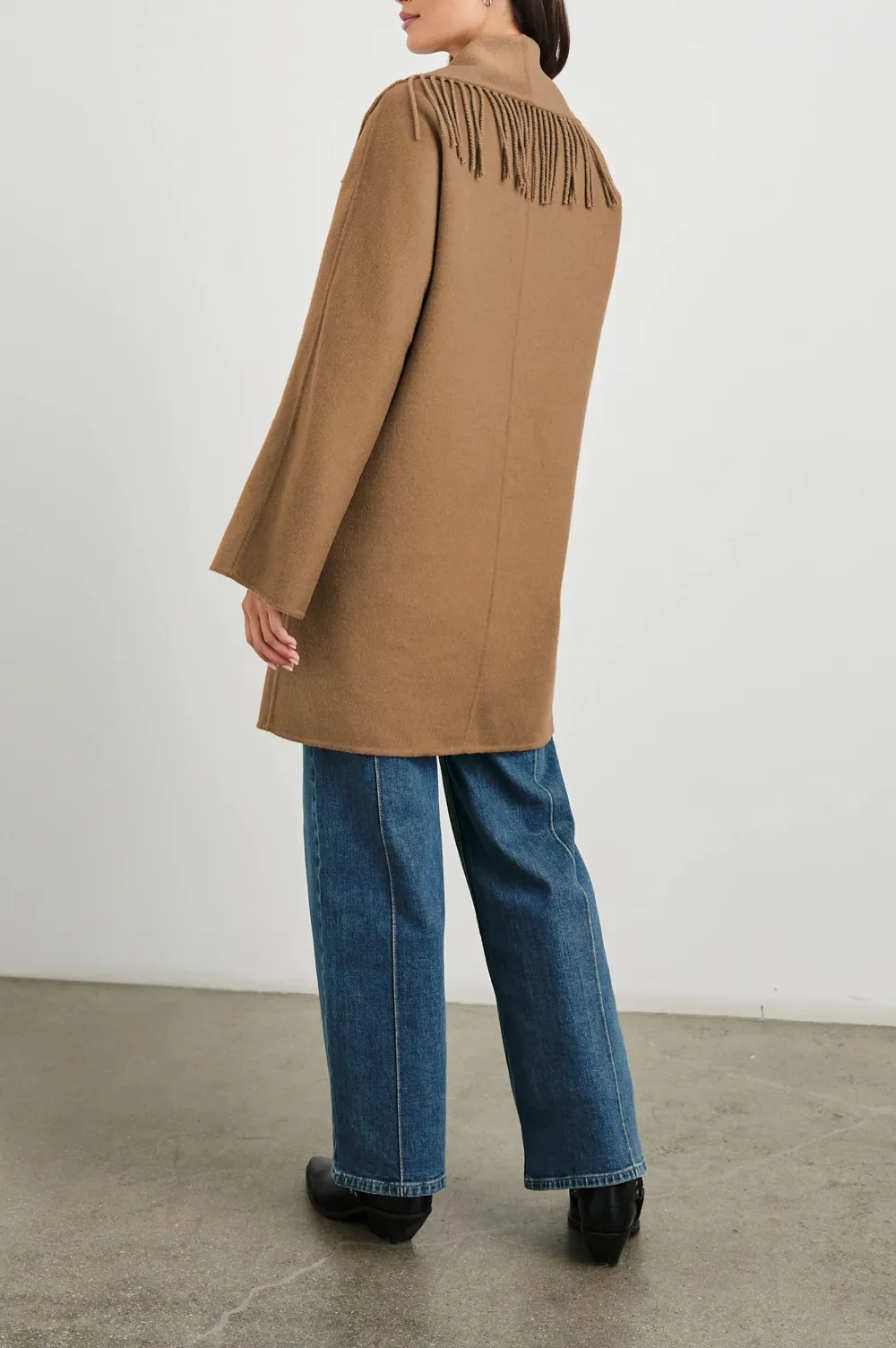 Wool Coat With Fringed Collar Design