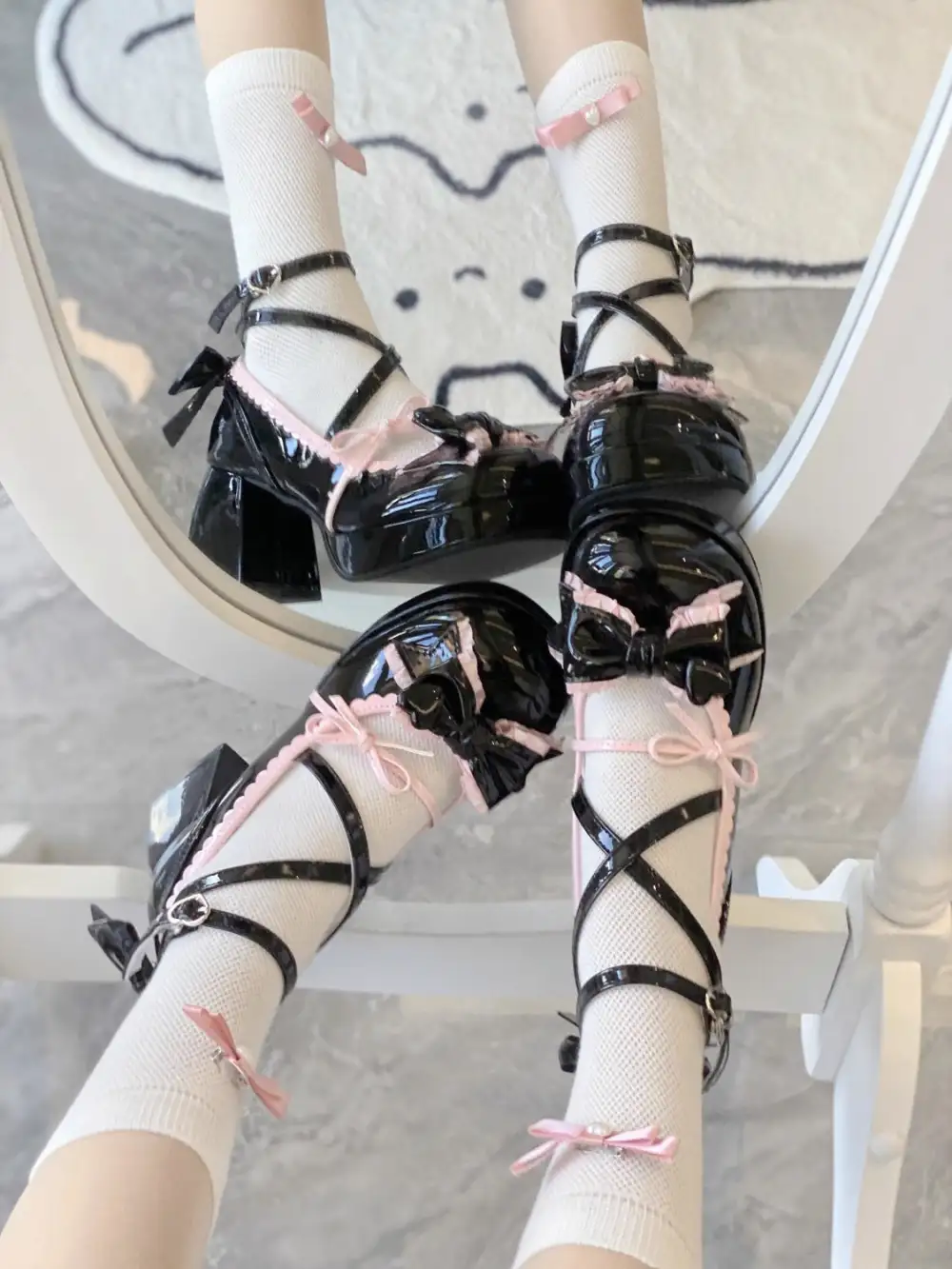 Bow Detail Thick Sole Strap Low Heel Shoes