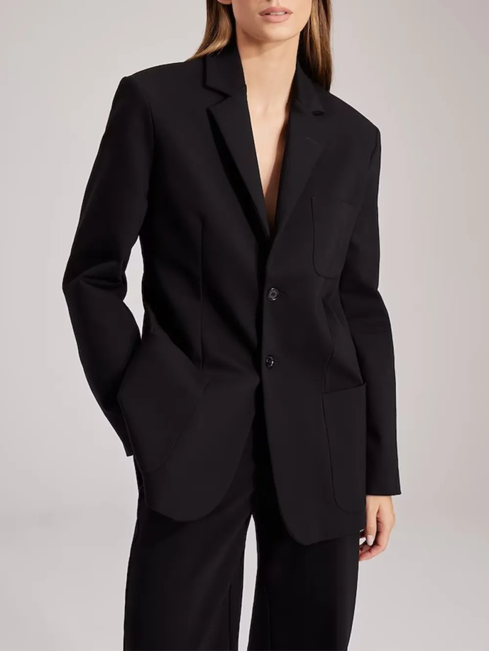Plain Colored Lapel Collar Blazer