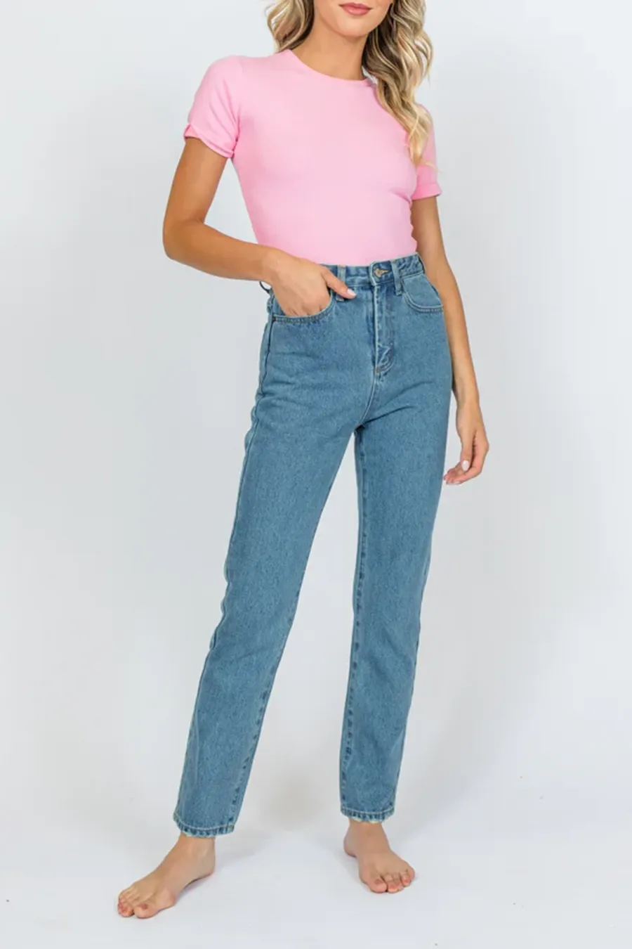 Medium Wash Straight Leg Mom Jeans