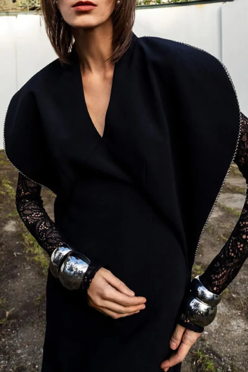 Mesh Insert Wrap Style Midi Dresses