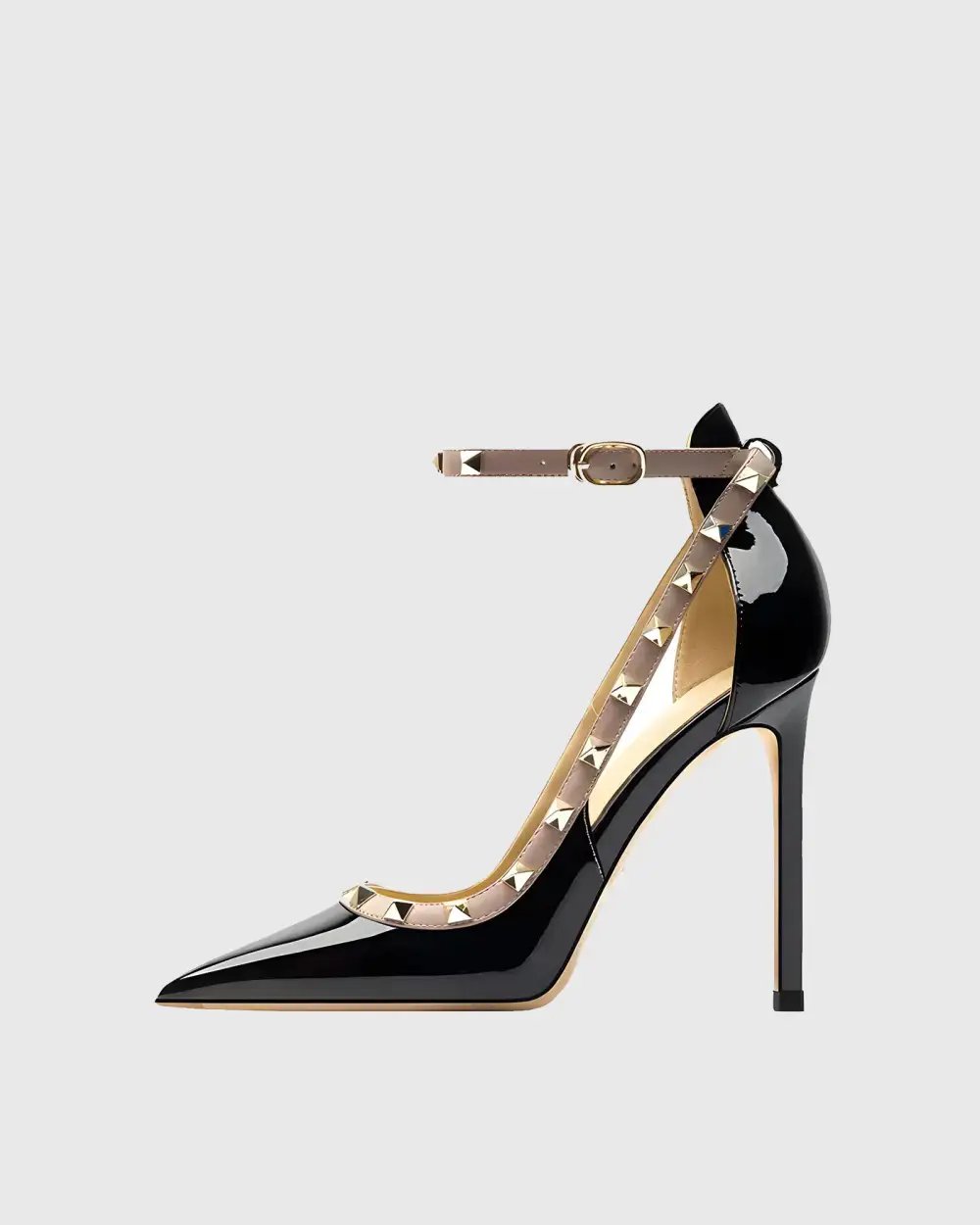 Rivet Embellished Strap Cutout Pumps in Black
