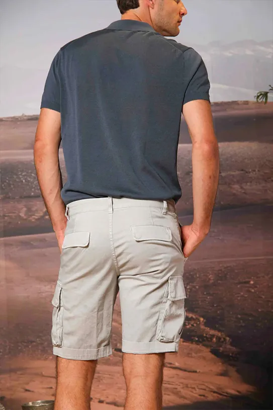 Slim Fit Men's Cotton Pearl Grey Shorts