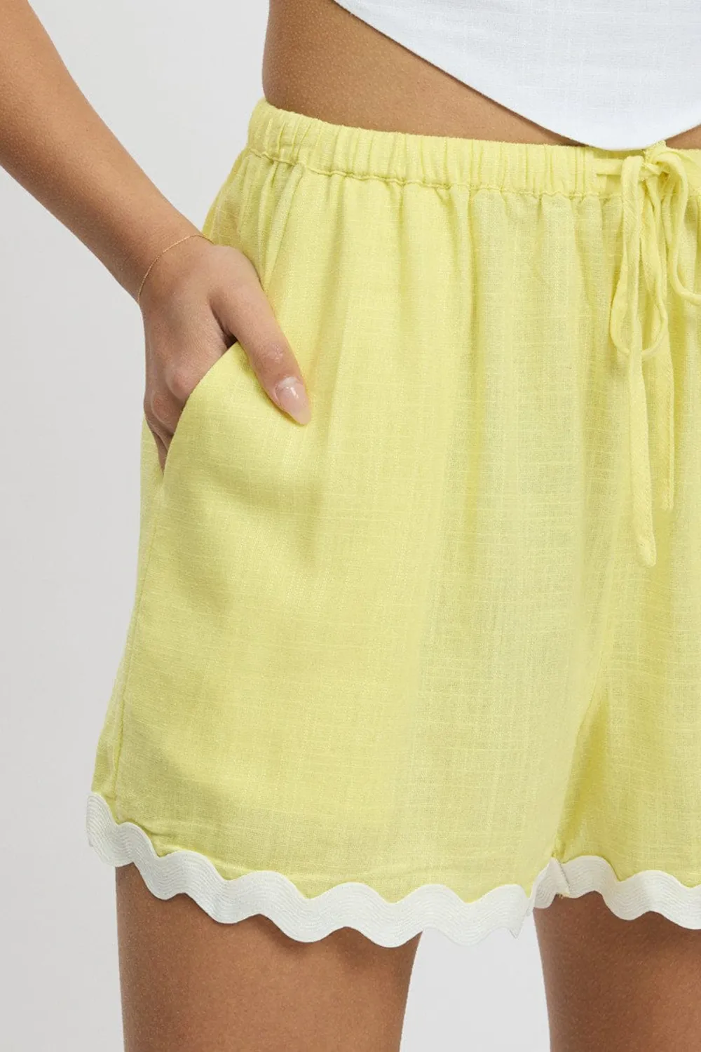 Yellow Shorts Elasticated Waist Ric Rac