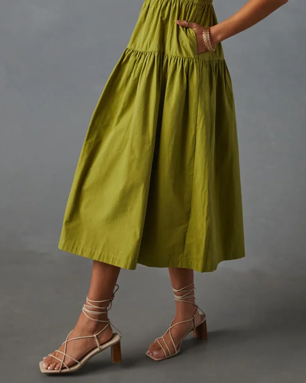 Tie Shoulder Tiered Midi Dress