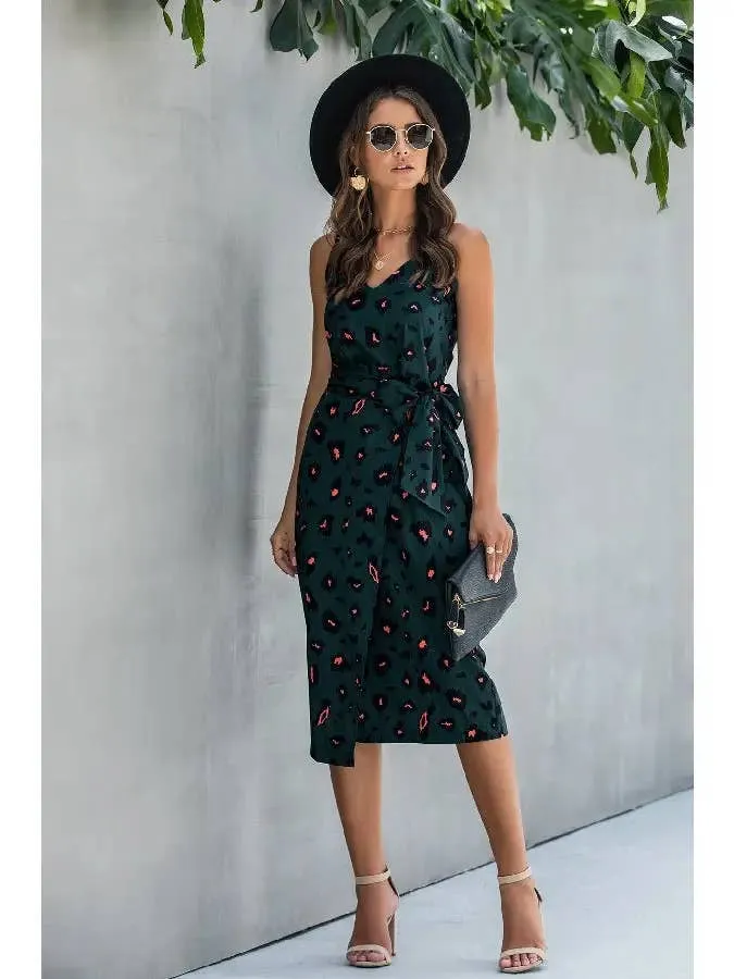 Sleeveless Halter Polka Dot Ruffle-Hem Dress