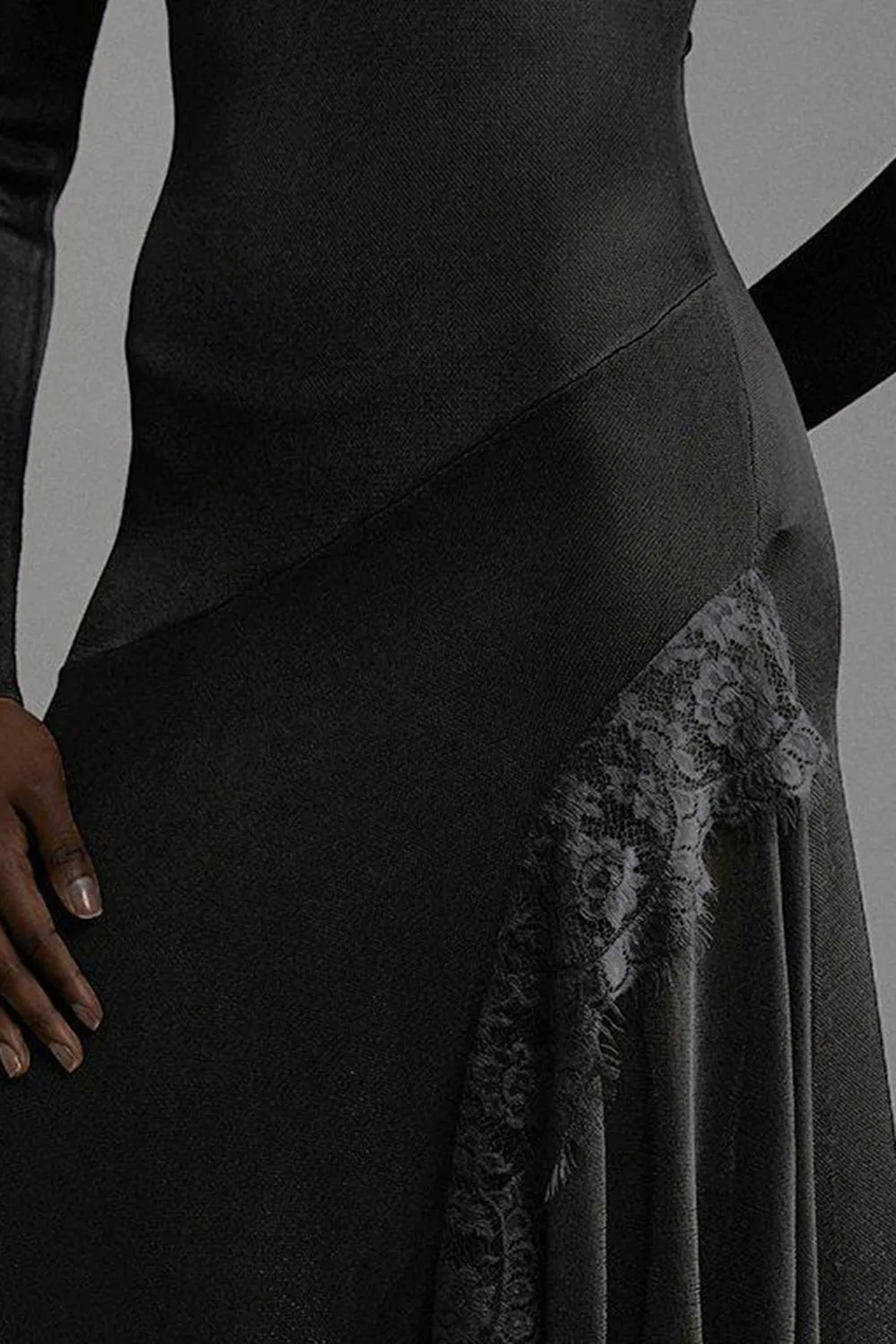 Viscose Blend Slinky Sheer Lace Detail Asymmetric Knit Midaxi Dress