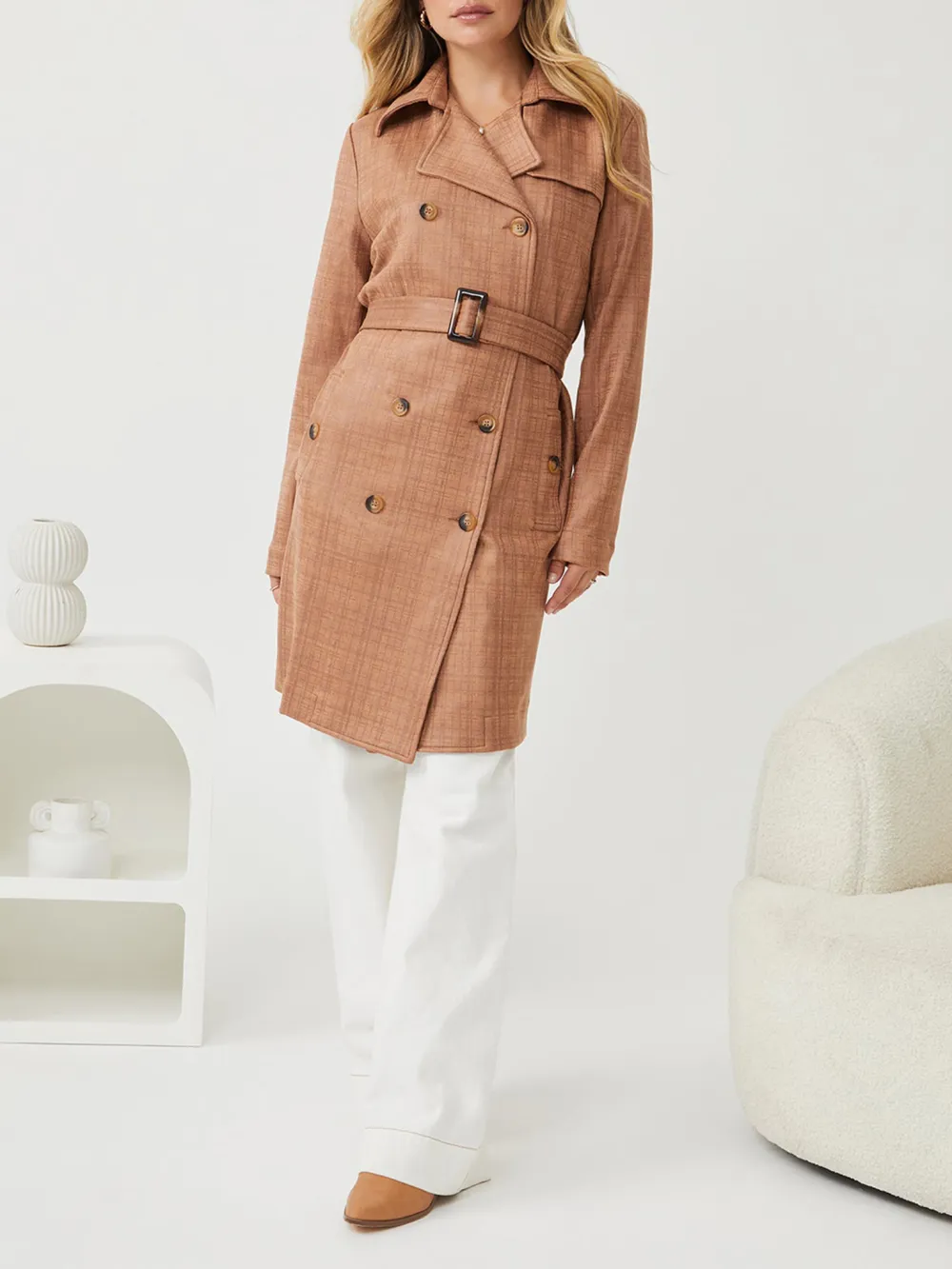 Camel Print Daily Long sleeves Coat