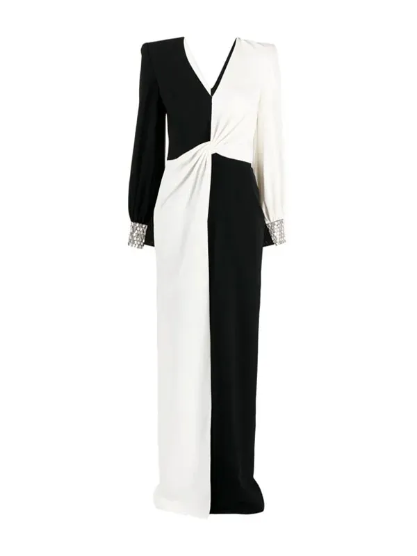 sleeve edge sequin color blocking temperament ladies dress