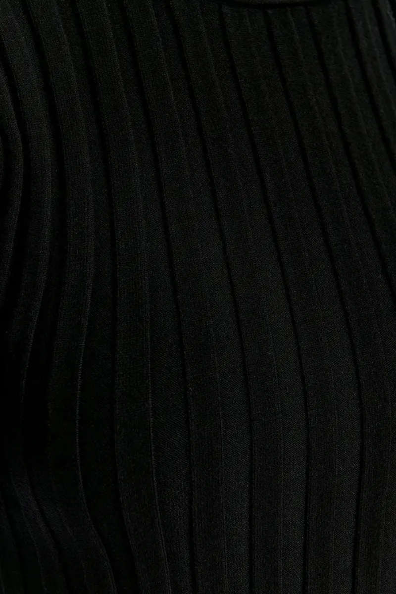 Black Ribbed Knit Flared Sleeve Tops
