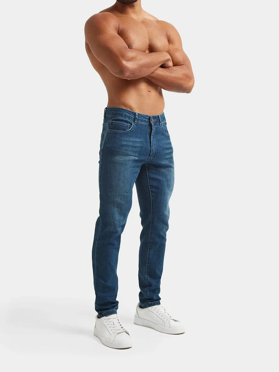 Mid Blue Casual Daily Athletic Jeans