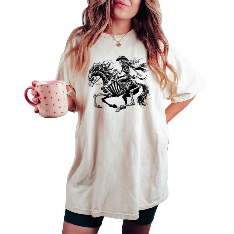 Rustic Skeleton Cowgirl Horse Rider Western Gothic Grunge Women's Oversized Comfort T-shirt
