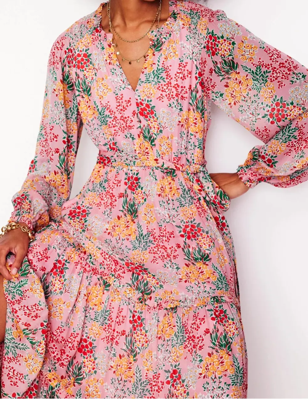 Light Pink Floral Tiered Maxi Dress