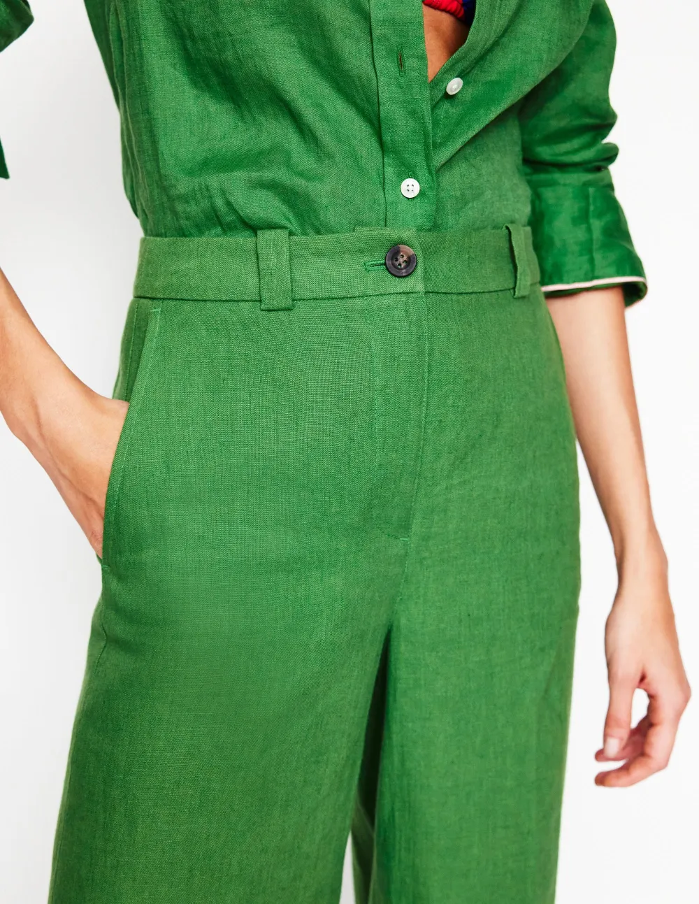 Emerald Green Wide - Leg Linen Jeans
