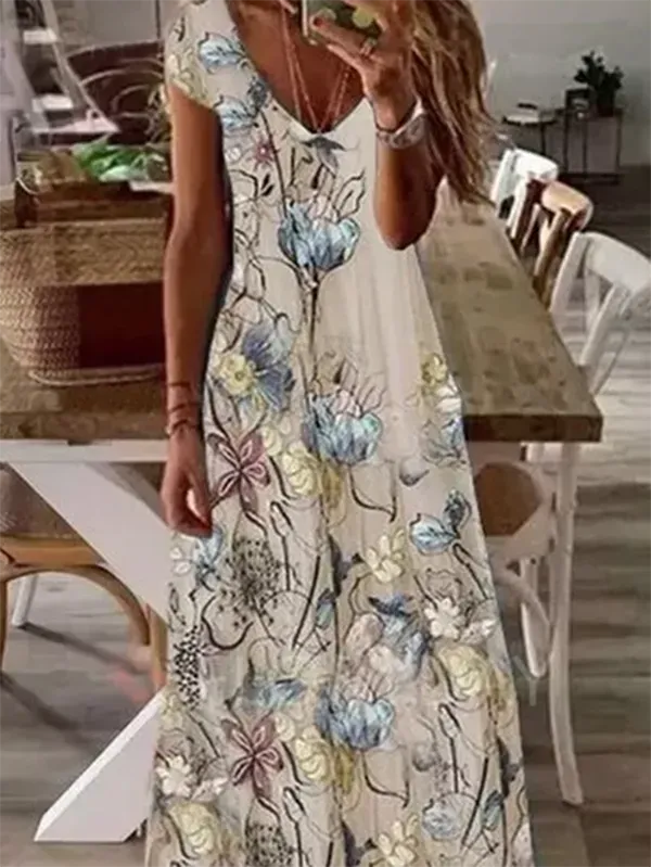 Mesh Geblümt Böhmisch Kurzarm Maxikleid