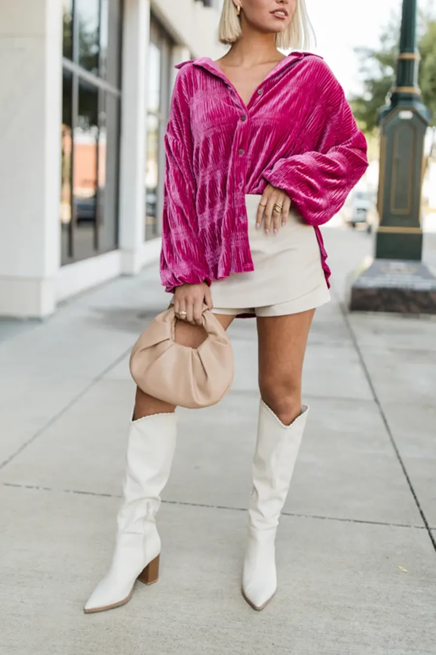 Berry Velvet Button Front Shirt