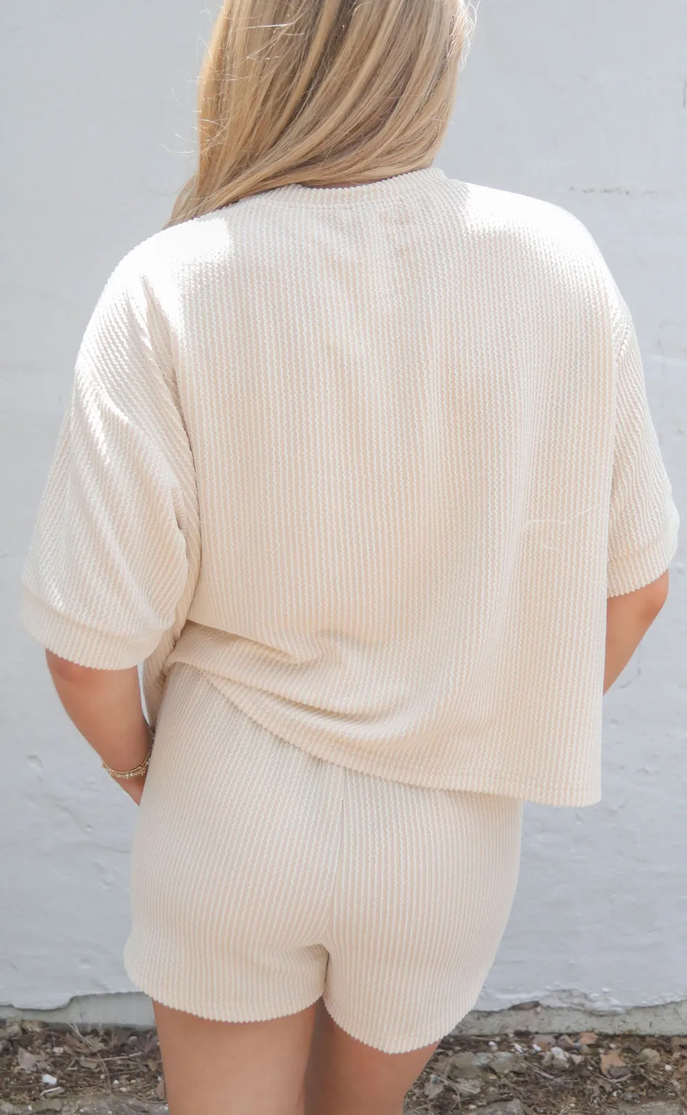 Beige Textured Short Sleeve Set