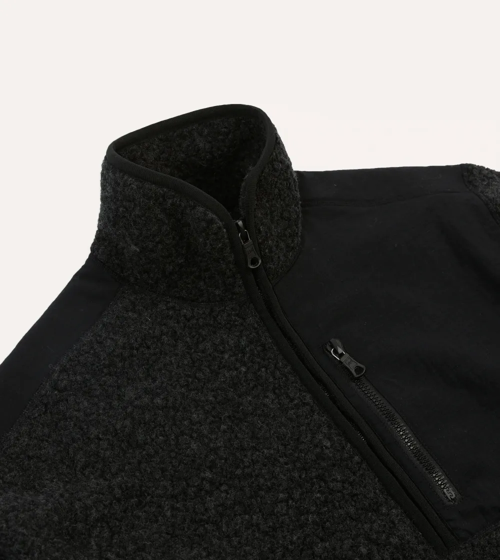 Casual Style Grey Boucle Wool Half-Zip Fleece Jacket