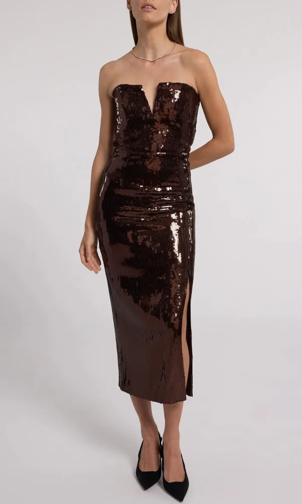 Champagne Strapless Sequined Dress