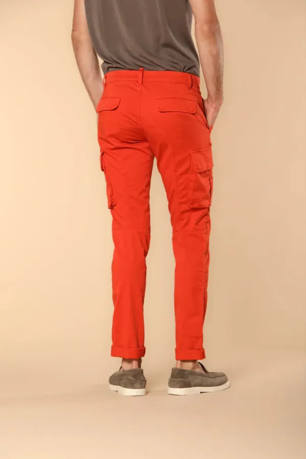 Men's Orange Stretch Cotton Slim Fit Large Pocket Overalls