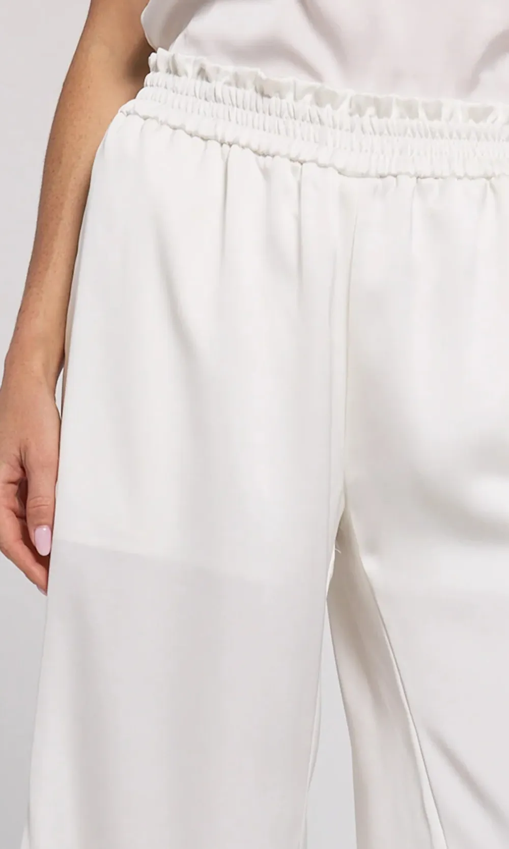 White Lace Panel Satin Pants