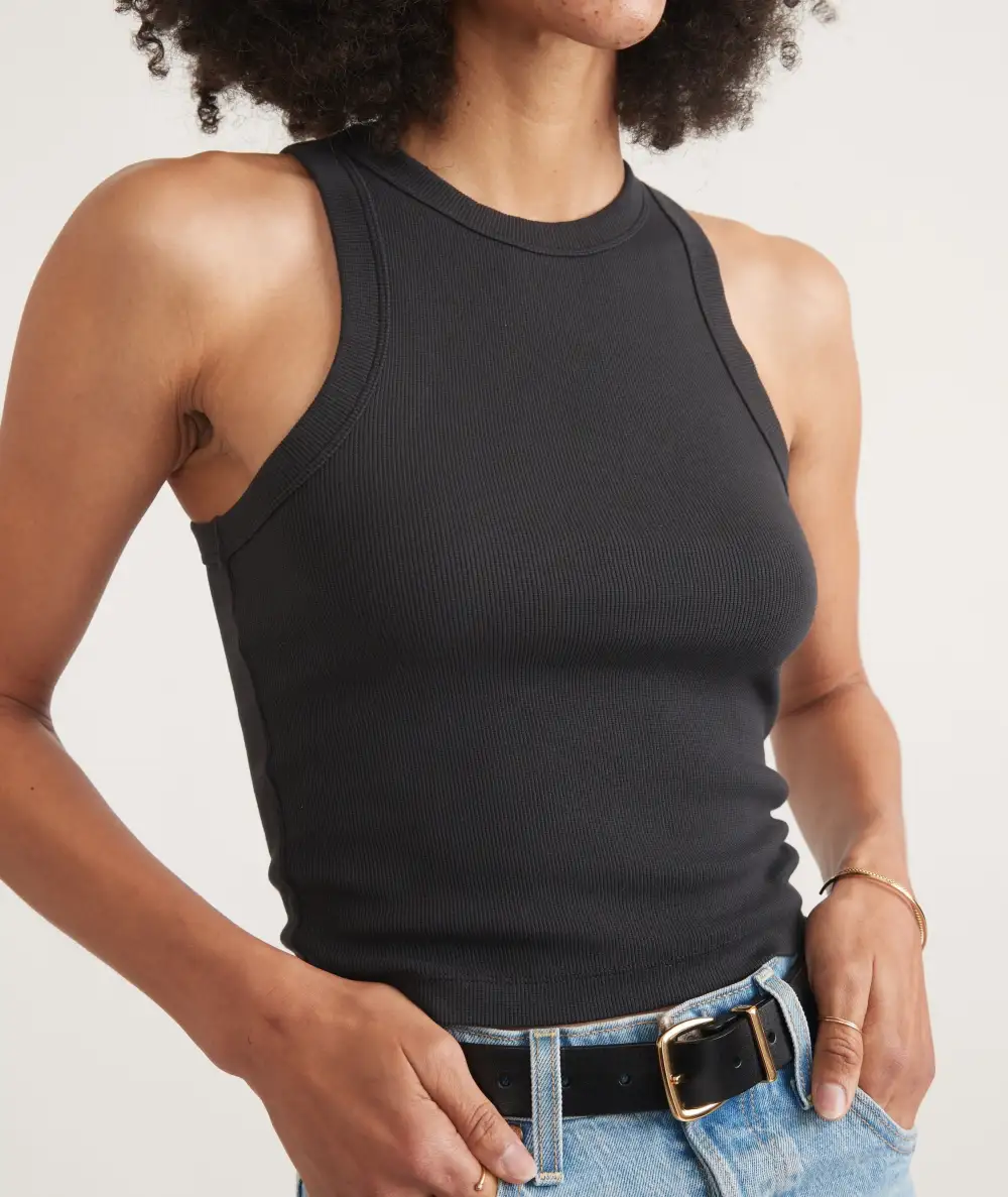Simple Black Ribbed Tank Top