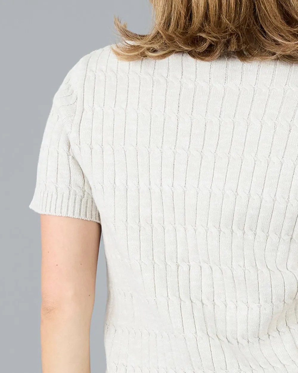 Cream V Neck Short Sleeve Knitted Top