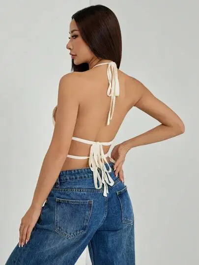 Pleated Halter Tie-Back Tank