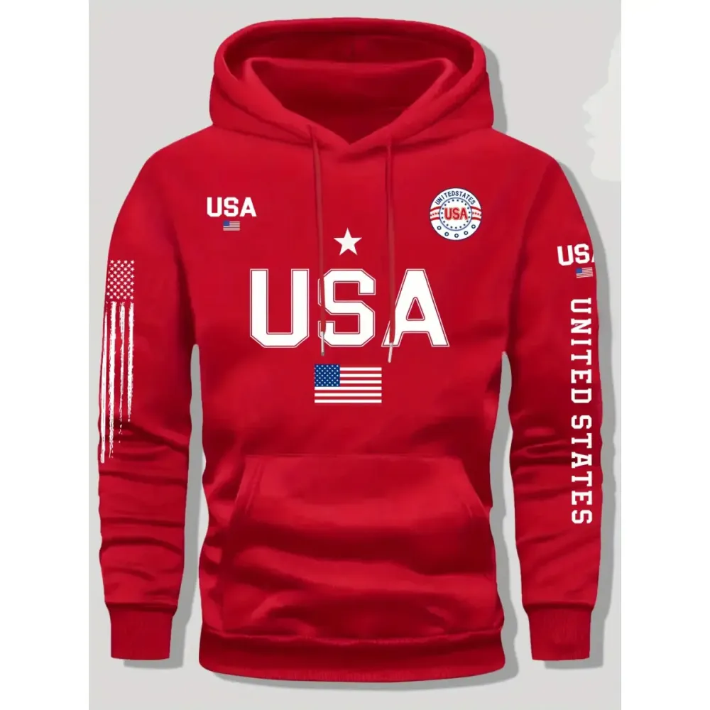 USA Flag Print Hoodie Men's Fleece Sweatshirt