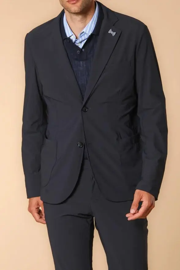 Men's Business Casual Button-Down Knit Navy Blue Blazer
