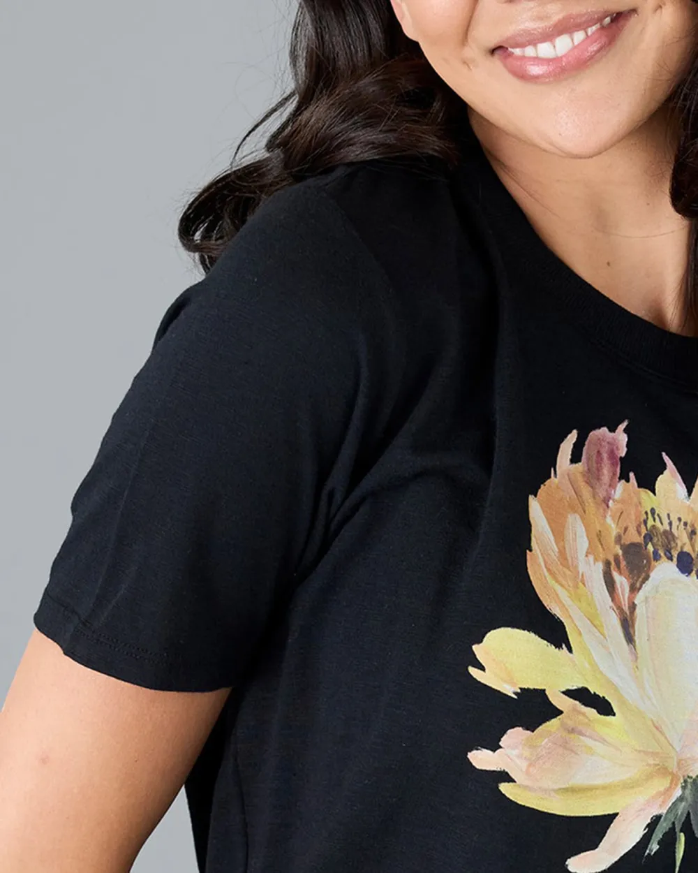 Black Graphic T-Shirt With Floral Print