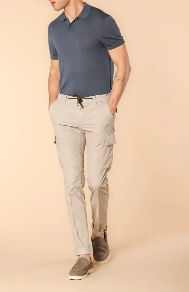 Men's Light Beige Slim Fit Parachute Fabric Cargo Pants with Large Pockets