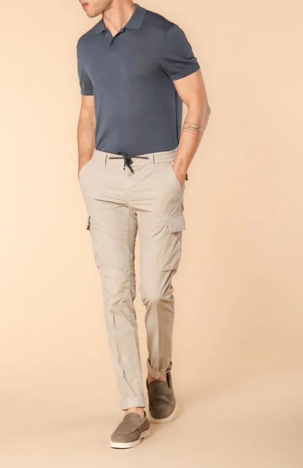 Men's Light Beige Slim Fit Parachute Fabric Cargo Pants with Large Pockets