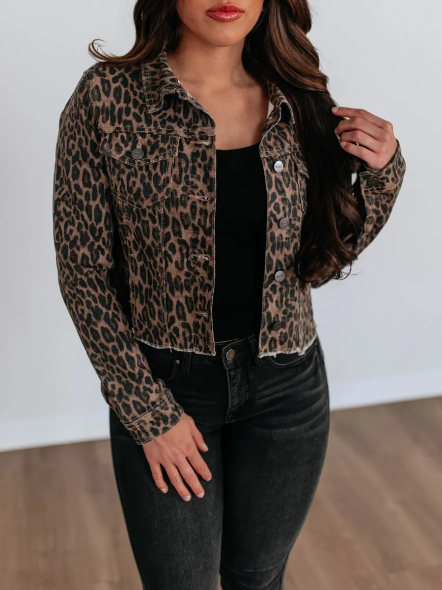 Leopard Button Up Cropped Jacket