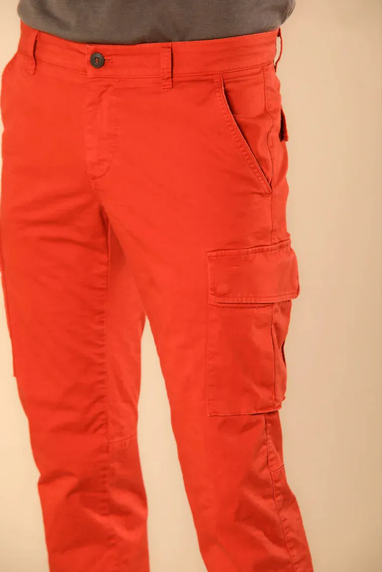 Men's Orange Stretch Cotton Slim Fit Large Pocket Overalls