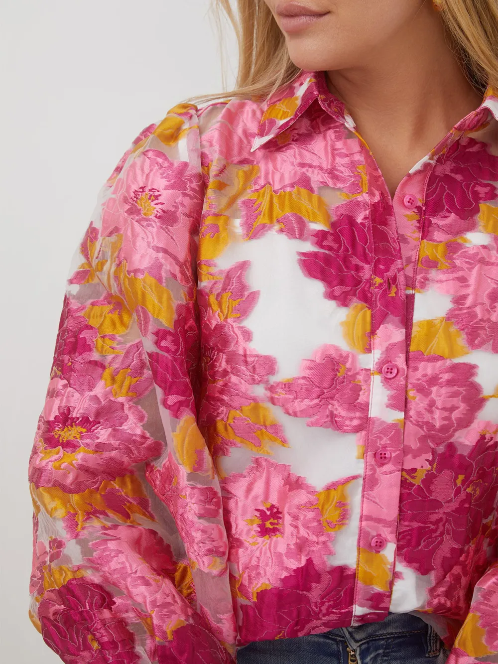 Pink and White Floral Shirt