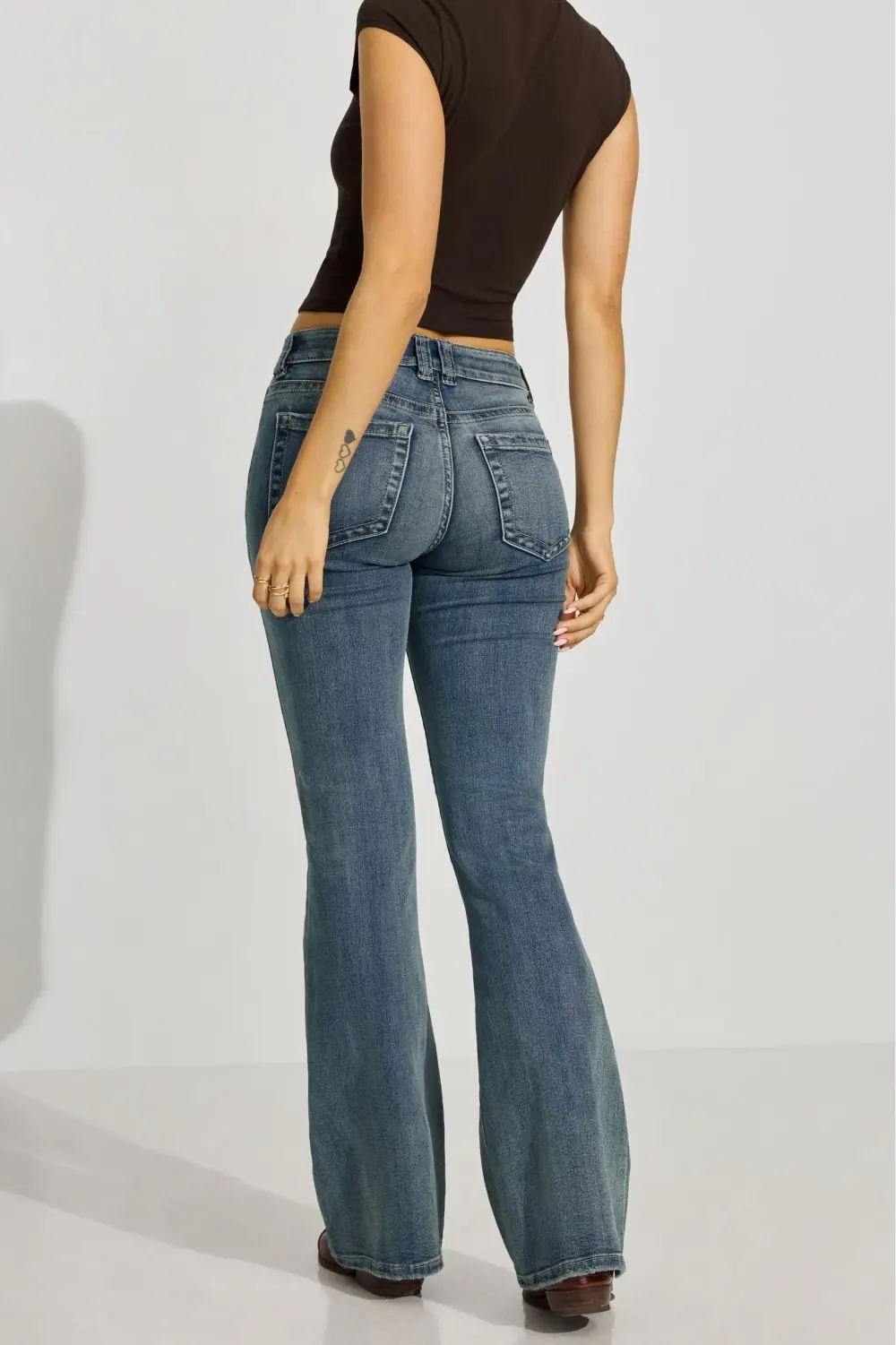 Low Rise Loose Fitting Flared Blue Jeans