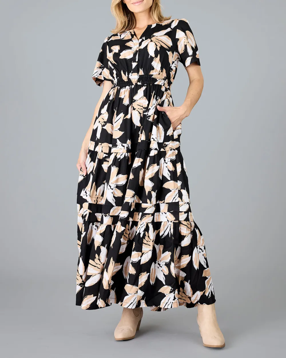 Black Floral Print Maxi Dress