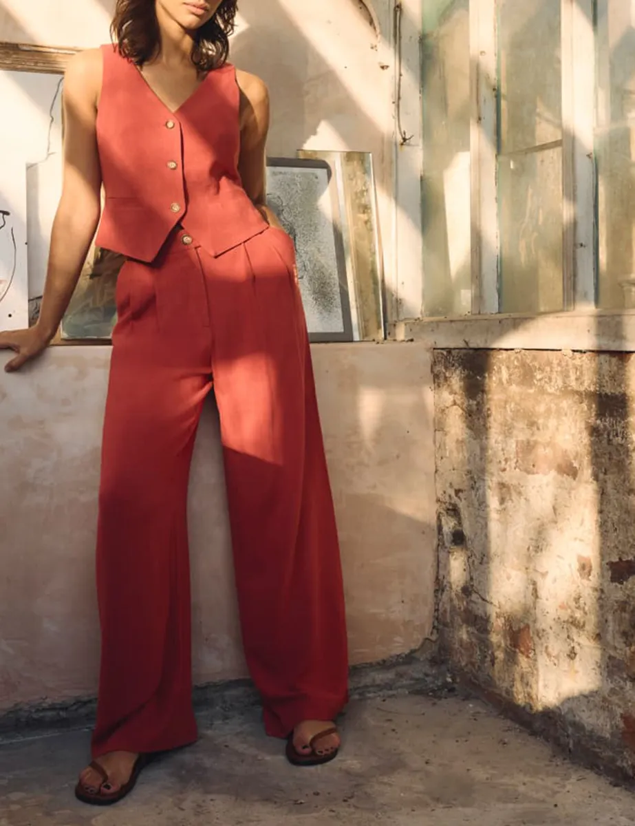Linen Blend Relaxed Tailored Trousers