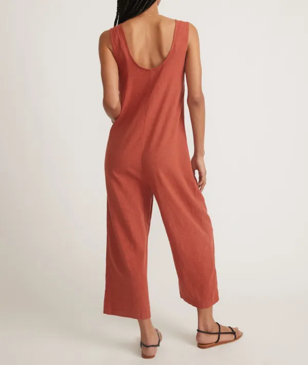Button-Down Sleeveless Cotton Jumpsuit