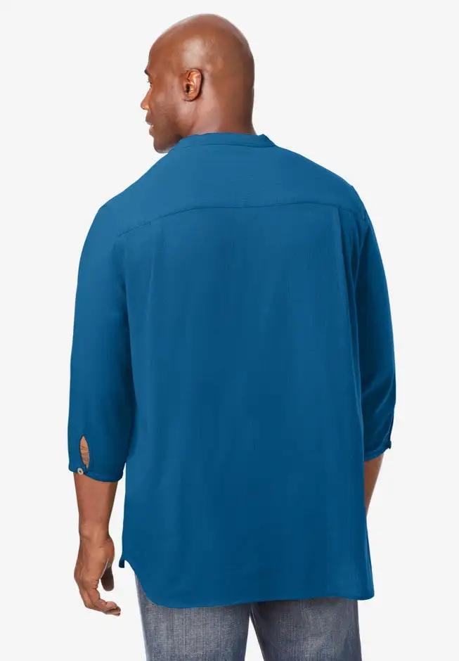 Gauze Mandarin Collar 3/4 Sleeve Shirt