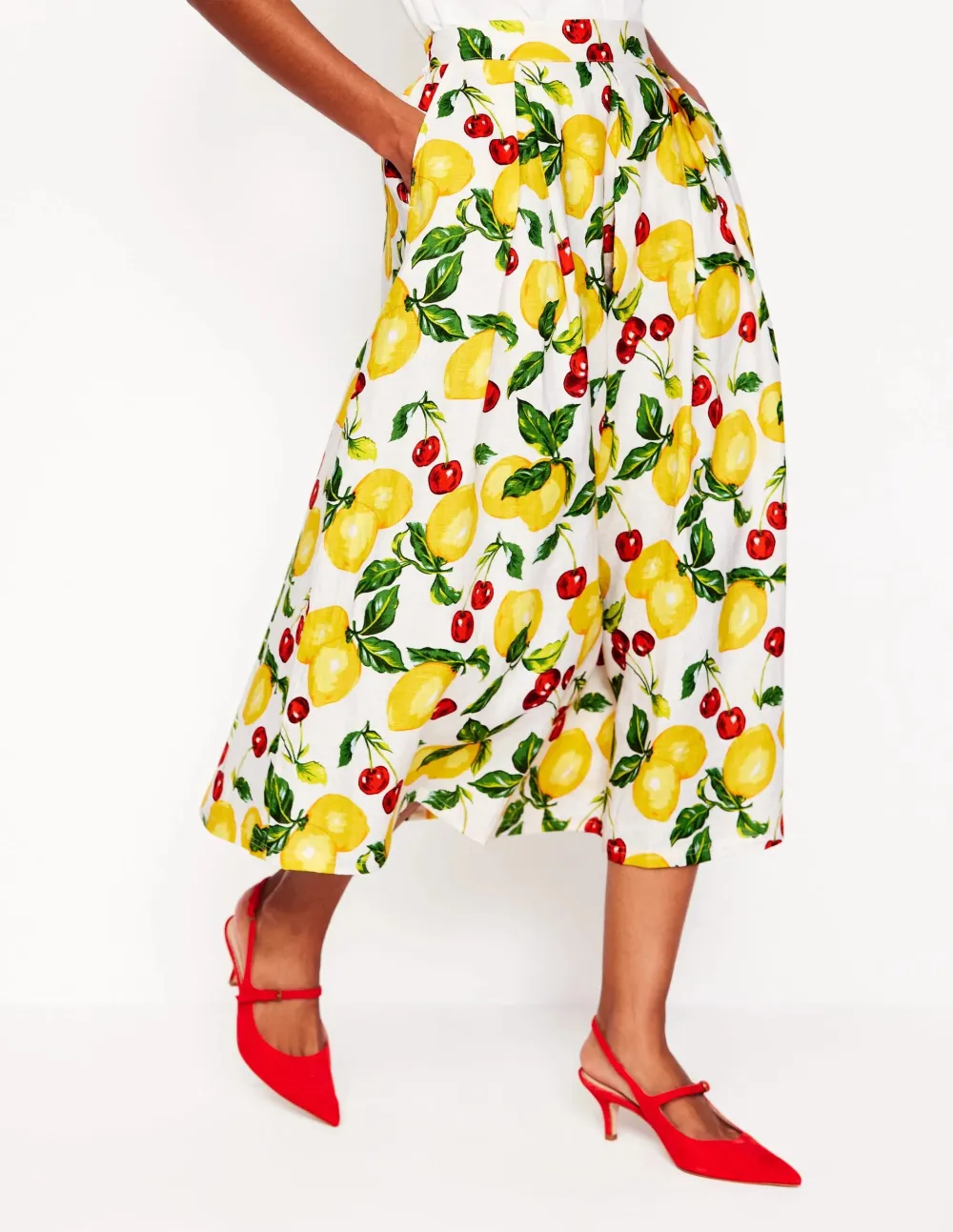 Lemon - Print Verity Linen Midi Skirt